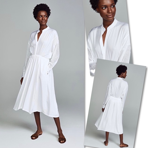 VINCE OPTIC WHITE MIXED MEDIA DRESS SZ M $395